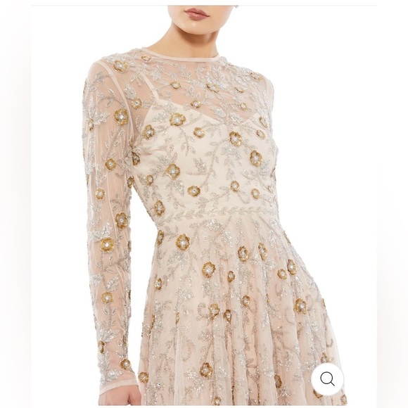 NWT Mac Duggal Beaded Illusion High Neck Long Sleeve A Line Gown 6 - Picture 5 of 11